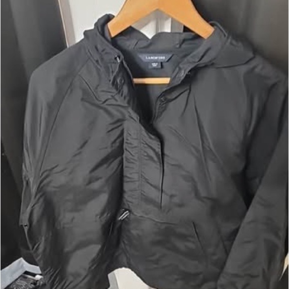 Lands End Women’s Waterproof Pullover Black Snow Coat with Pockets Size 18-20